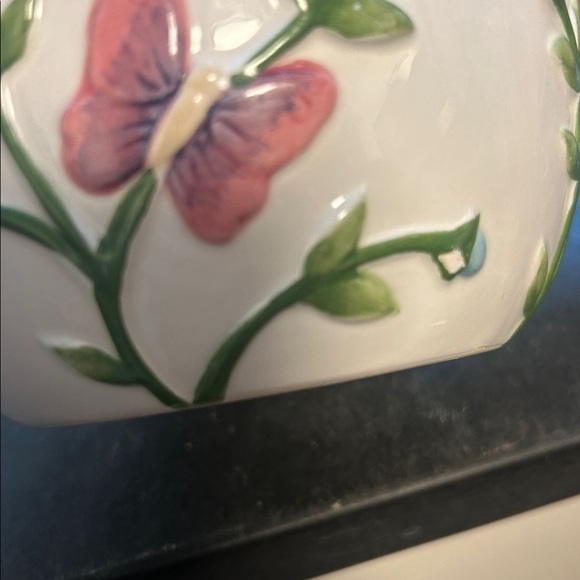 Colorful Ceramic Planter with Butterflies and Flowers - Picture 2 of 5